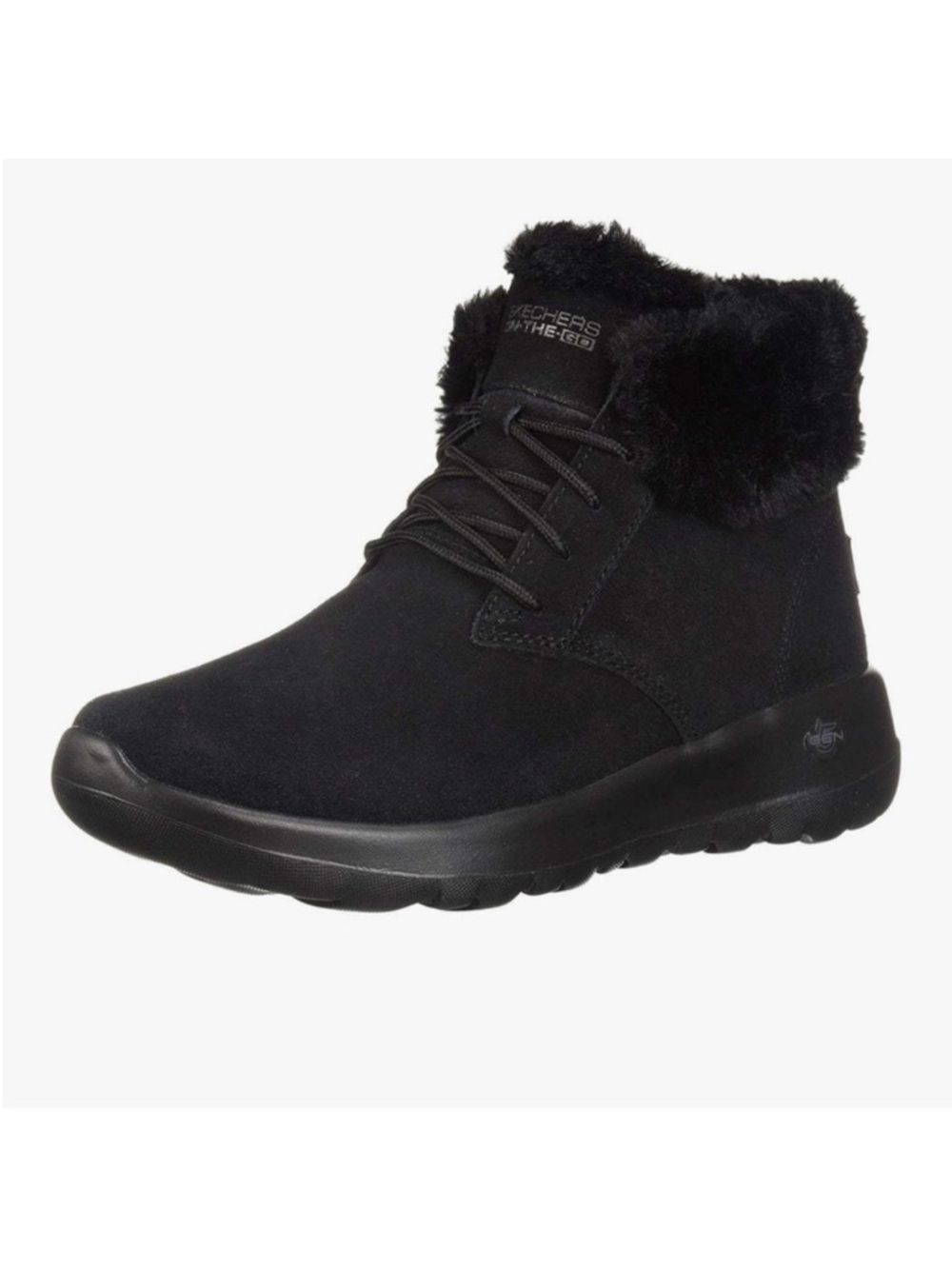 Skechers‎ On-The-Go Joy Lush Chukka Boot Black Suede Leather Faux Fur Women’s 7